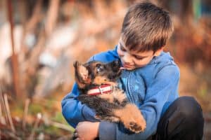 boy hug dog