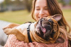 pug and woman