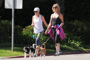 women celebs walking dogs
