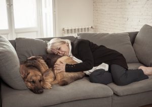 old woman and dog