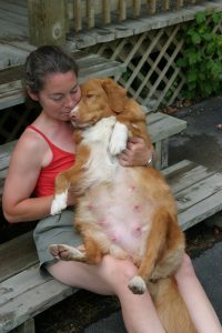 woman and pregnant dog