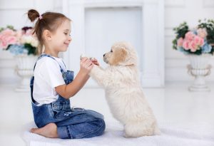 little dog and girl